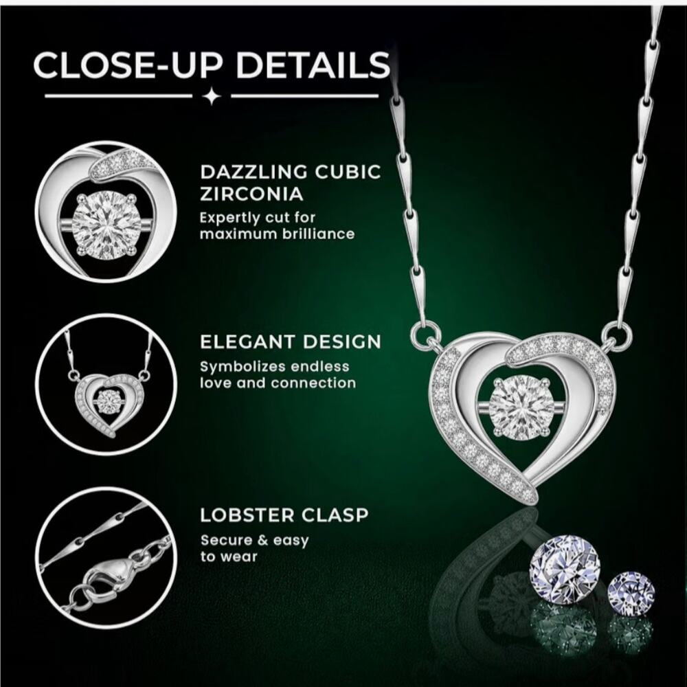 Heart CZ Pendant Necklace Adjustable 18-22 In Chain Fashion Jewelry